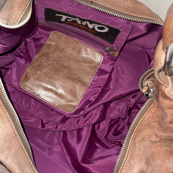 Tano Womens Distressed Studded One Strap Leather Hobo Handbag Brown OS - Picture 7 of 8